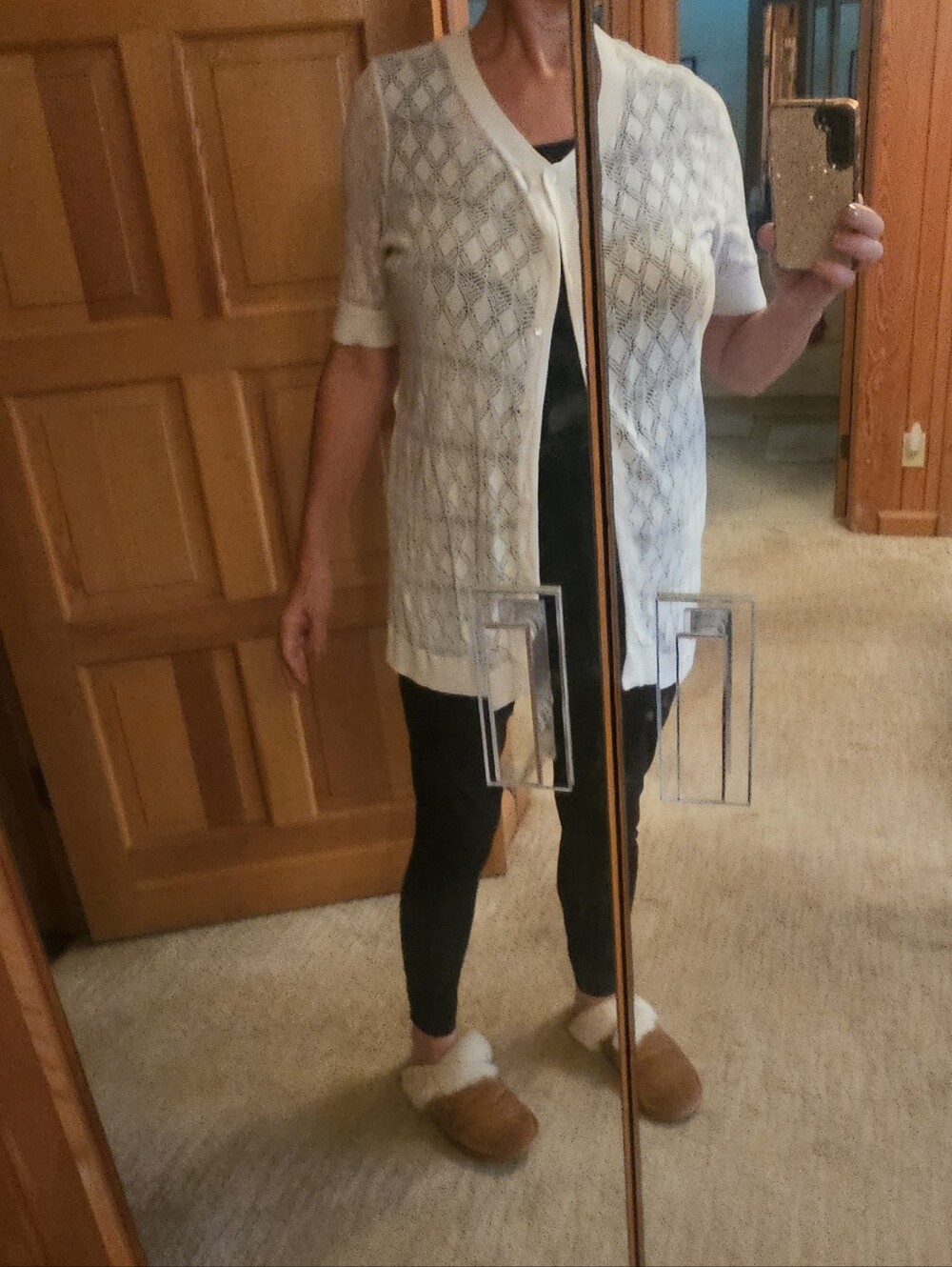 Talbots Women’s White Short-Sleeve Lace/crochet Style Cardigan Sweater 1x